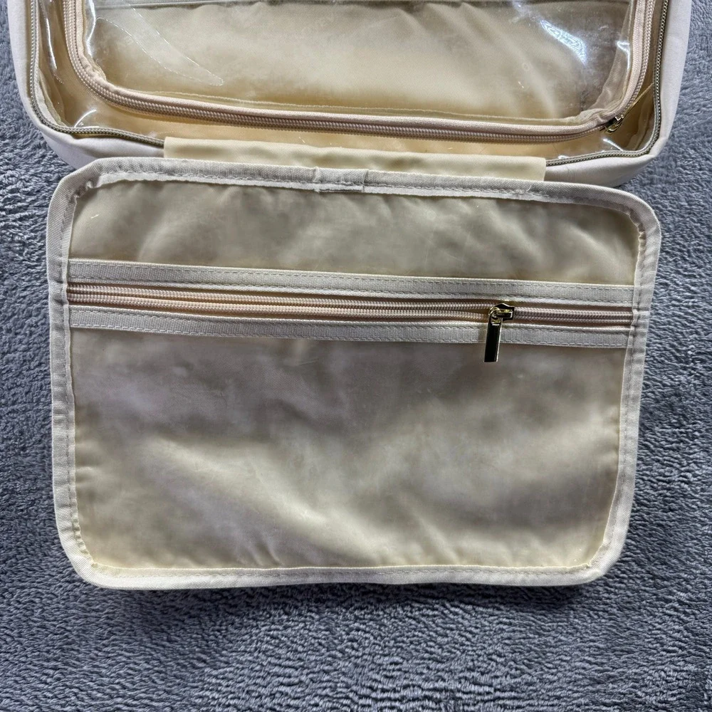 Lovevook Hanging Travel Toiletry Bag Quilted Cream Makeup Organizer Case